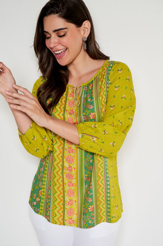 Green Floral Flared Top, Green, image 3